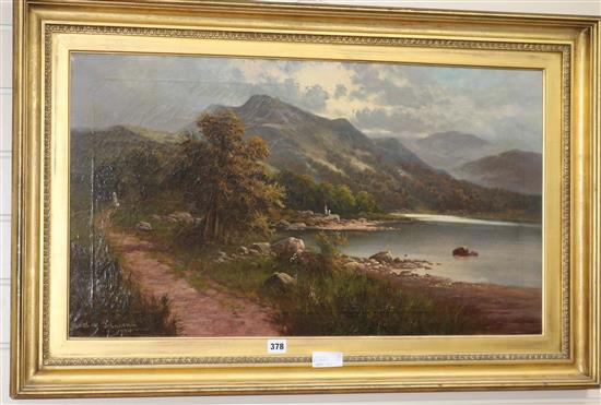 Sidney Yates Johnson, oil on canvas, Mountainous lake scene, signed and dated 1904, 45 x 80cm
